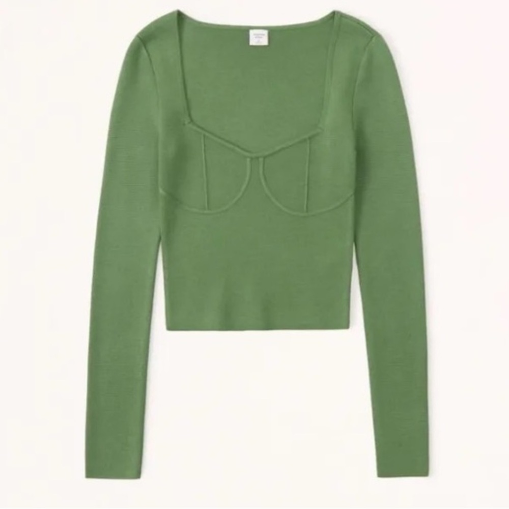 Abercrombie & Fitch Olive Green Long Sleeve Scoop Crop Top